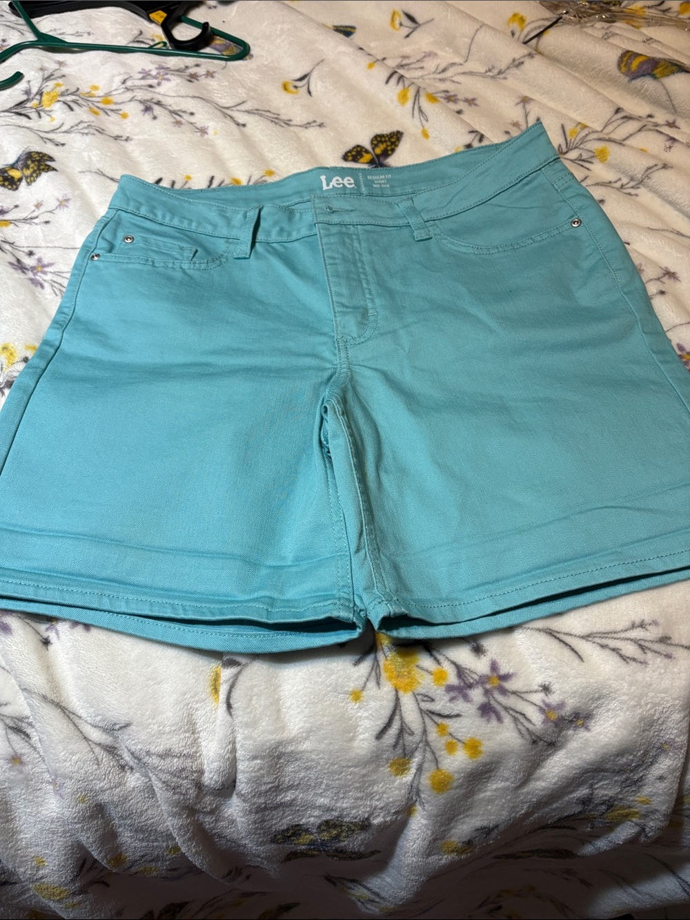 Lee Turquoise Cotton Blend Bermuda Shorts